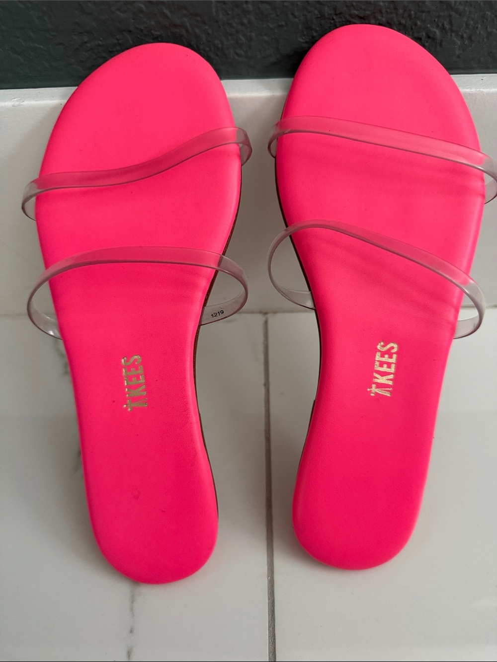 TKEES Hot Pink Slide Sandals with Clear Straps